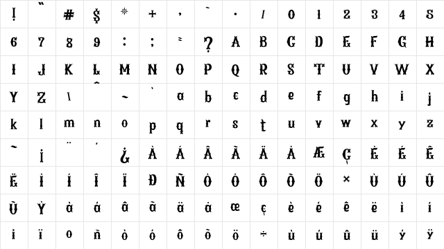 Arenosa-BQ Regular  glyph index