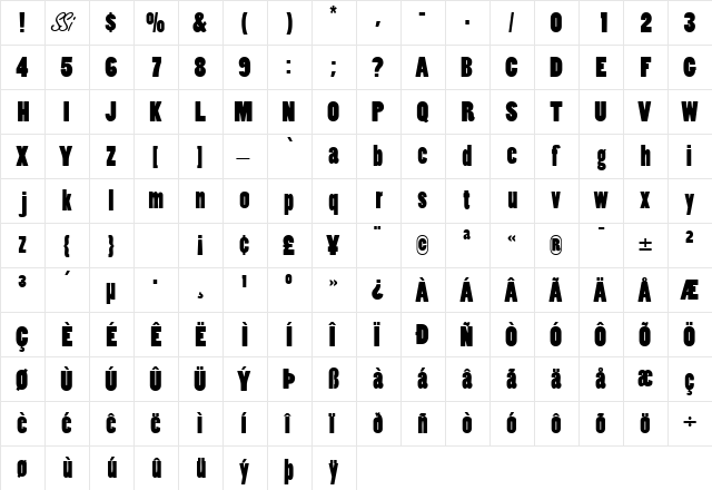 SlotSSK Bold  glyph index