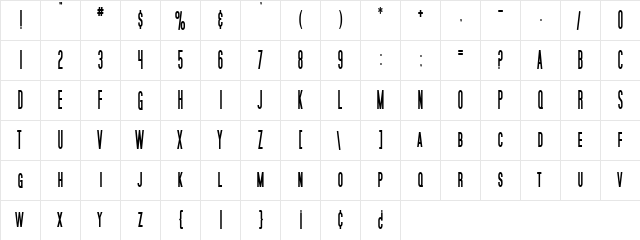 SF Movie Poster Condensed Bold  glyph index