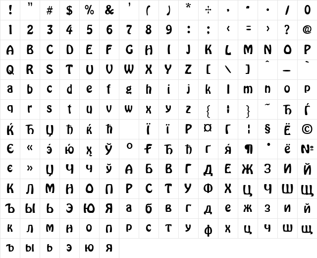CyrillicHover Normal  glyph index