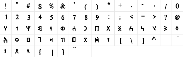 SouthArabianSSK Bold  glyph index
