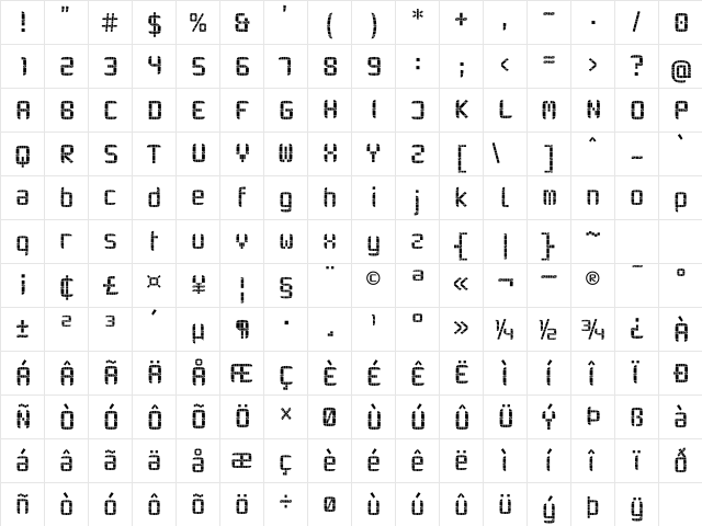 TWENTY-SEVEN Regular  glyph index