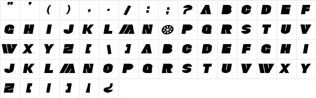 SF Fortune Wheel Exp Bold Italic  glyph index