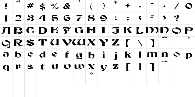 ThorntonExtended Regular  glyph index