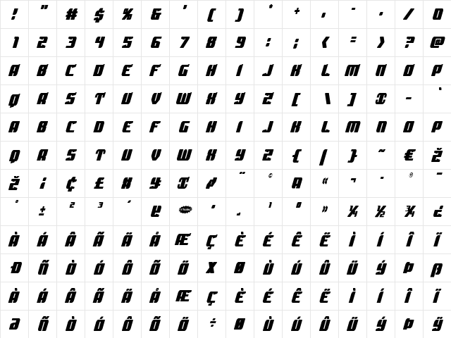 Spartaco Condensed Condensed  glyph index