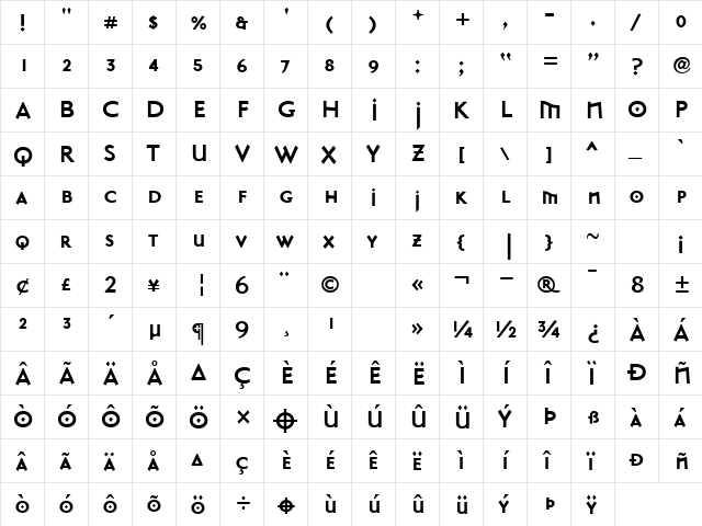 MasonSansAlternateBold Bold  glyph index