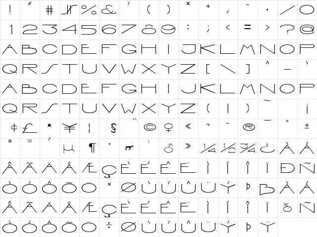 Interdimensional Regular  glyph index