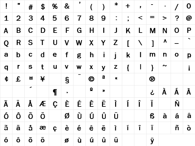 Breakdown 4 Bold  glyph index