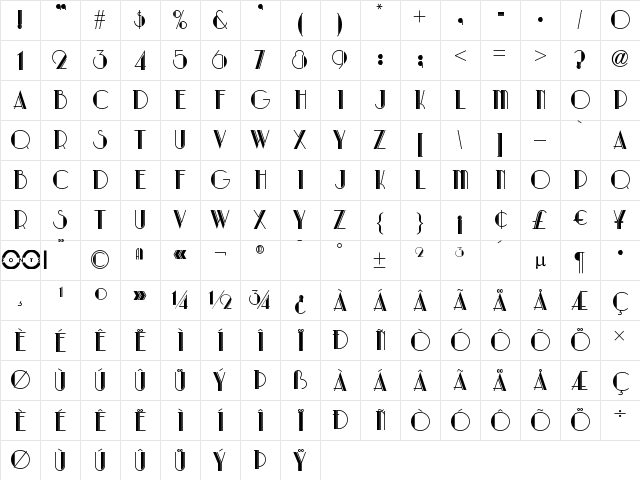 Park Lane NF Regular  glyph index
