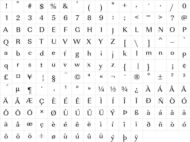 URWImperialTWid Regular  glyph index