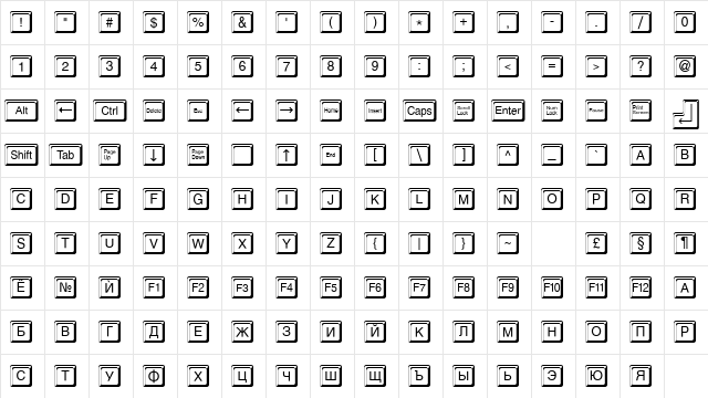 SP_Keystroke Regular  glyph index