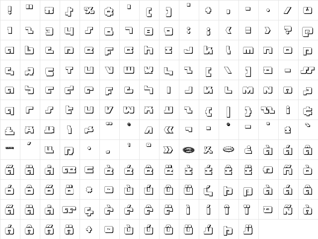 Boomstick 3D Regular  glyph index