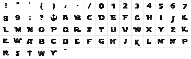 Blown Droid Regular  glyph index