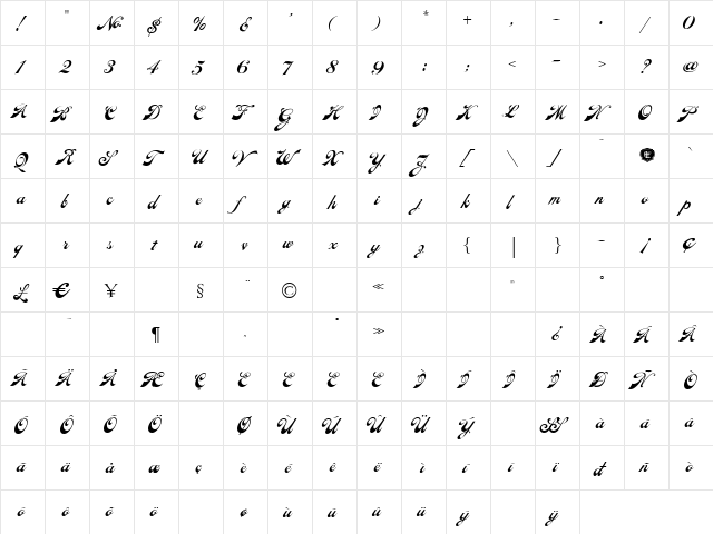 Ephemera LHF Regular Regular  glyph index