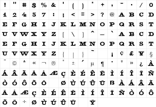 Industrial Press Regular  glyph index