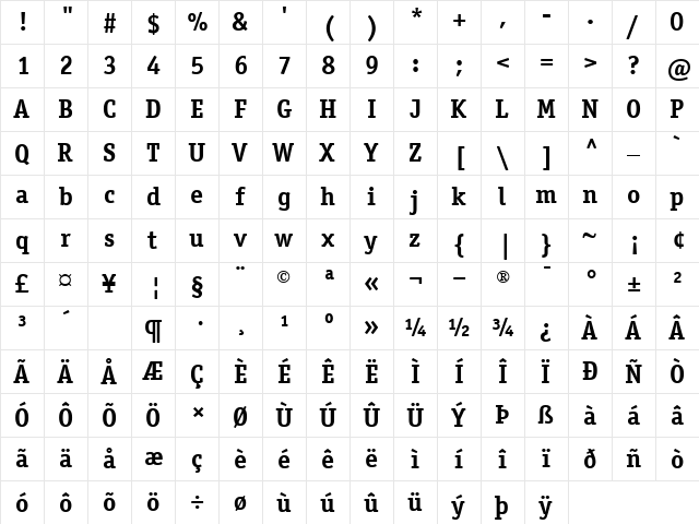 OfficinaSerif Bold  glyph index