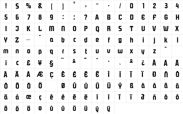 PhrasticMedium Regular  glyph index