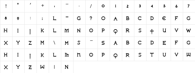 Iron League Bold  glyph index