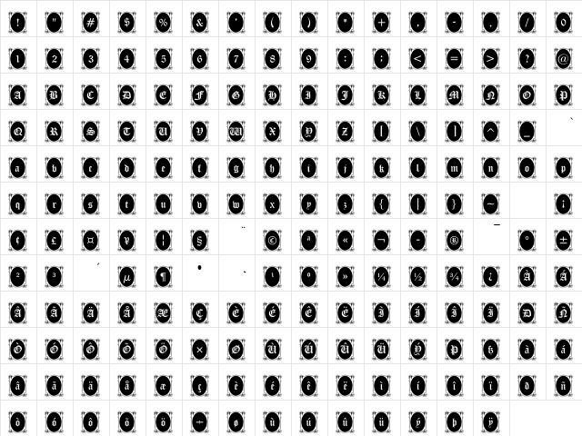 Locket Regular  glyph index