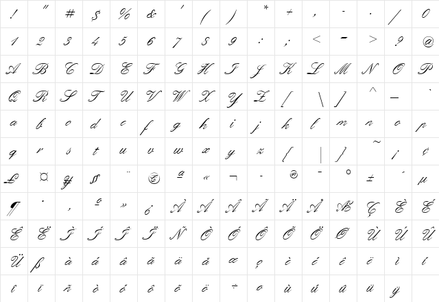 EnglishScriptEF Regular  glyph index