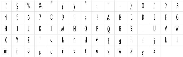 CassandraConden Regular  glyph index