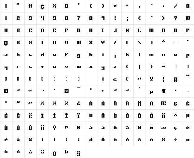 Mini Kaliber S TT (BRK) Regular  glyph index