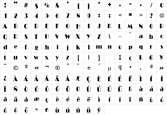 B821-Deco Regular  glyph index