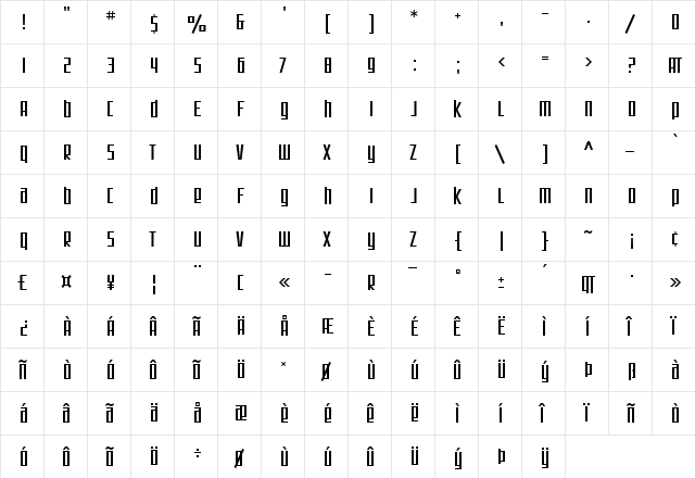 SF Square Root Regular  glyph index
