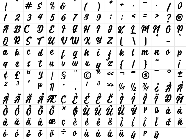 The Hungry FOR PERSONAL USE Regular  glyph index