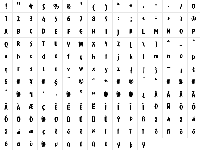 Cafeteria Black  glyph index