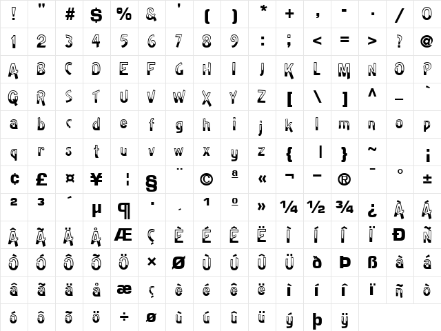 HalfBakedSSK Regular  glyph index