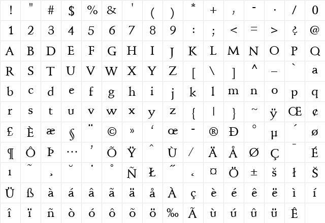 StempelSchneidler-Medium Regular  glyph index