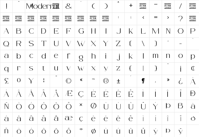 Moderrat Personal Use Regular  glyph index