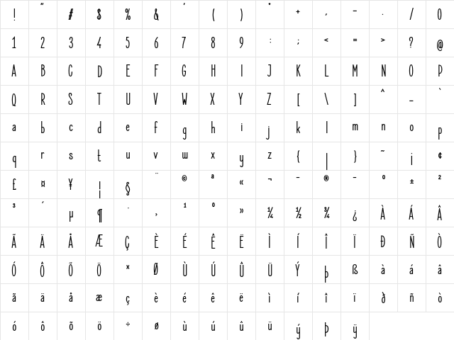 Elegant Sans Bold  glyph index