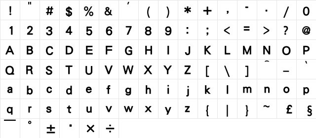 HanWangHeiHeavy Regular  glyph index