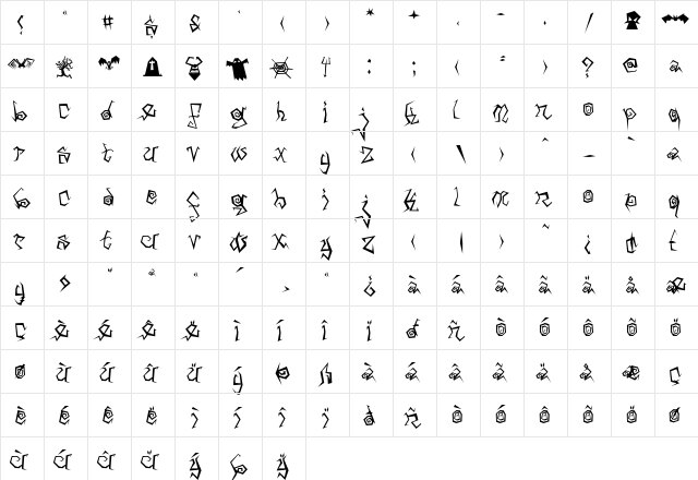 Arachnids Regular  glyph index