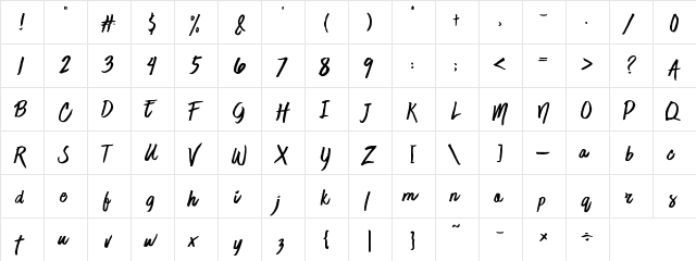 Jaime Blues Regular  glyph index