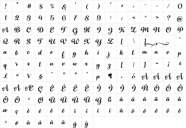 Superficious Regular  glyph index