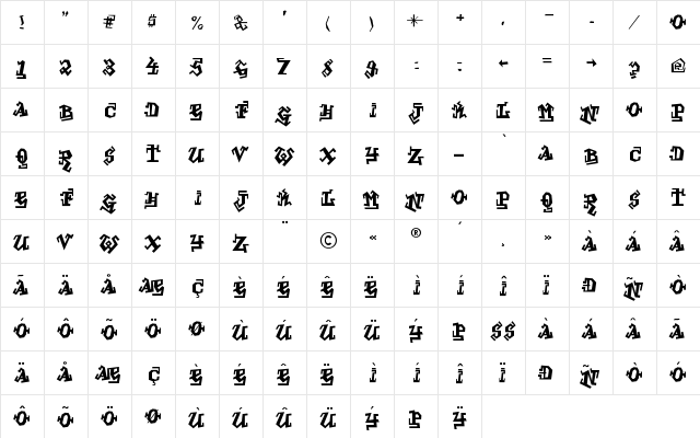 Graffiti Treat Front  glyph index