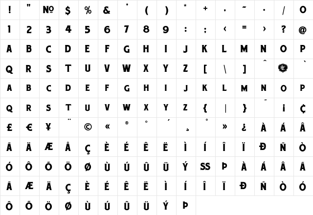 LHFHensler Regular  glyph index