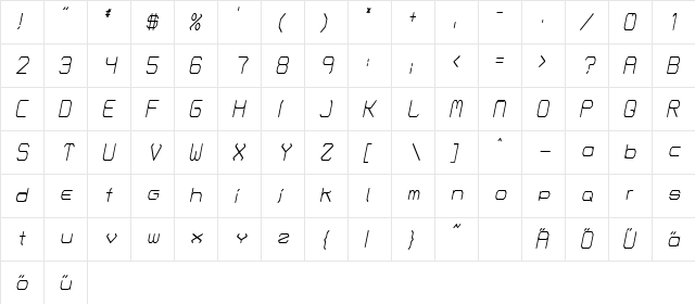 Fontmaker's Choice ThinItalic  glyph index
