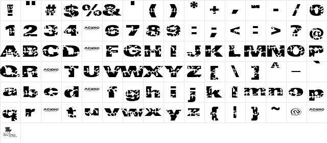 Acidio amore Regular  glyph index