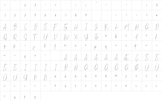 Bright Salkiy Regular  glyph index