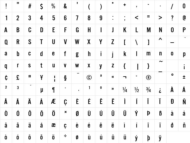 Alternate Becker 3 Regular  glyph index