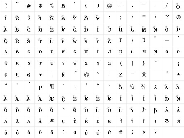 AngeGardien Regular  glyph index