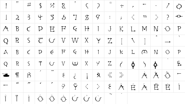 RedLetter Regular  glyph index