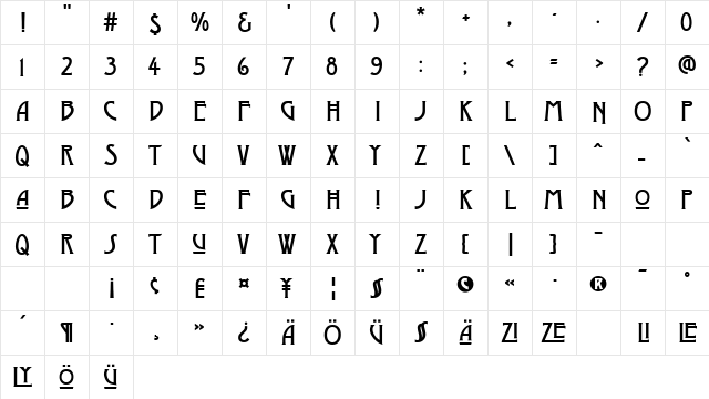 Dyer Arts and Crafts Normal  glyph index
