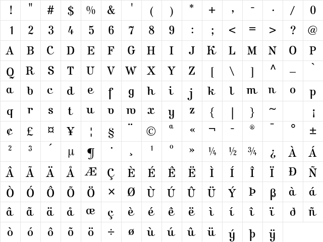 Kursivschrift LT Pro Stehend  glyph index