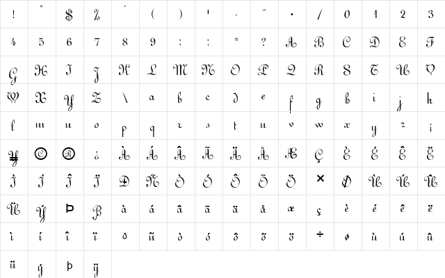 FZ SCRIPT 11 Normal  glyph index