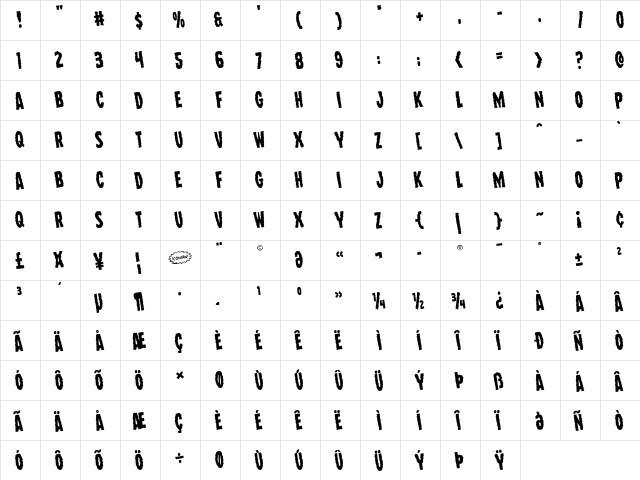 Wolf Brothers Rotated Regular  glyph index